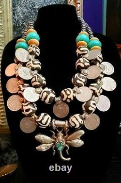 Batik Bone Tribal Chest Piece KATROX Kuchi Coin Ethnic Statement Necklace Heavy