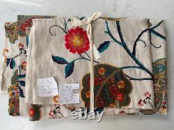 Beautiful heavy cotton embroidered fabric 2 pieces 132 x 140 & 215 Crewel Style