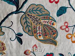 Beautiful heavy cotton embroidered fabric 2 pieces 132 x 140 & 215 Crewel Style