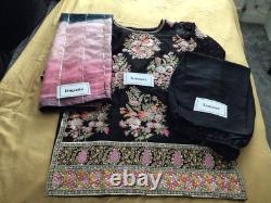 Brand New Hussain Rehar inspired Heavy Embroidered Black Silk 3 piece suit-XL