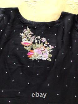 Brand New Hussain Rehar inspired Heavy Embroidered Black Silk 3 piece suit-XL