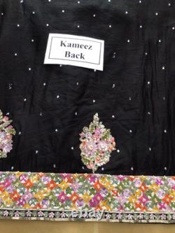 Brand New Hussain Rehar inspired Heavy Embroidered Black Silk 3 piece suit-XL
