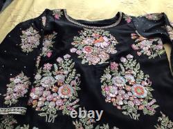 Brand New Hussain Rehar inspired Heavy Embroidered Black Silk 3 piece suit-XL