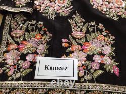 Brand New Hussain Rehar inspired Heavy Embroidered Black Silk 3 piece suit-XL