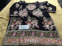 Brand New Hussain Rehar inspired Heavy Embroidered Black Silk 3 piece suit-XL