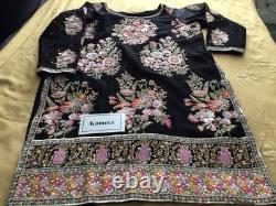 Brand New Hussain Rehar inspired Heavy Embroidered Black Silk 3 piece suit-XL