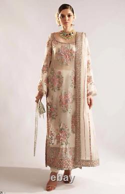 Brand New Hussain Rehar inspired Heavy Embroidered Black Silk 3 piece suit-XL