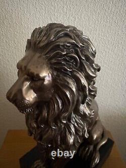Bronze lion figurine on plinth perfect for home or office BNIB heavy solid piece
