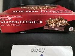 Deluxe Wooden Chess Box Heavy Metal Pieces/Board Board Game NEW FAST SHIP