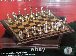Deluxe Wooden Chess Box Heavy Metal Pieces/Board Board Game NEW FAST SHIP