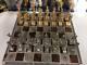 Egyptian Chess Set Heavy Brass Pieces & Mother Of Pearl Wood Board Made In Egy