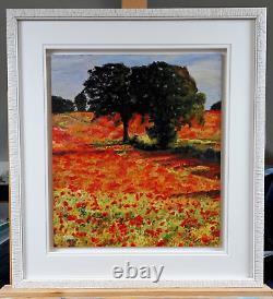 Evening Poppy Field', Original Painting Heavy Body Acrylic Framed, Poppies