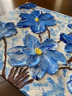 Floral Acrylic Painting Canvas Sculpture Flower Heavy Texture 3D Impasto 16x20