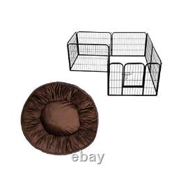 Free Brown Dog Mat + Heavy Duty 8 Piece Puppy Dog Run Enclosure Cage MND