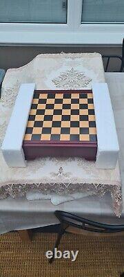 GOLF Pewter Gold and Silver Golf Chess Set and Wooden Board, New