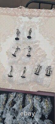 GOLF Pewter Gold and Silver Golf Chess Set and Wooden Board, New