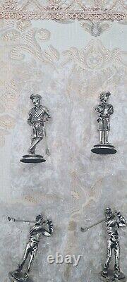 GOLF Pewter Gold and Silver Golf Chess Set and Wooden Board, New