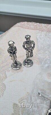 GOLF Pewter Gold and Silver Golf Chess Set and Wooden Board, New