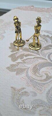 GOLF Pewter Gold and Silver Golf Chess Set and Wooden Board, New