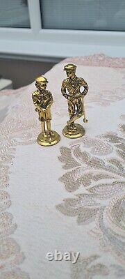 GOLF Pewter Gold and Silver Golf Chess Set and Wooden Board, New