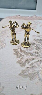 GOLF Pewter Gold and Silver Golf Chess Set and Wooden Board, New