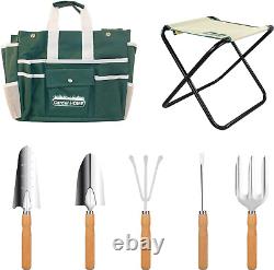 Garden Tool Set, Stainless Steel 7 Piece Tool Set, Heavy Duty Folding Stool, Det