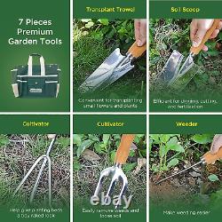 Garden Tool Set, Stainless Steel 7 Piece Tool Set, Heavy Duty Folding Stool, Det