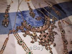Gold Plated Heavy Bridal Jewellery Green Indian Pakistani 8 Piece Full Set