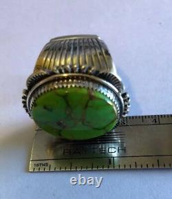 Green Mojave Sterling Silver Ring Denetdale Navajo sz 12.25 Heavy Piece 0085