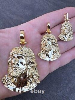 HEAVY Real Solid 925 Silver 14k Gold Vermeil Plain Jesus Piece Pendant Necklace