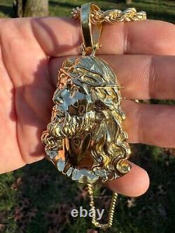 HEAVY Real Solid 925 Silver 14k Gold Vermeil Plain Jesus Piece Pendant Necklace