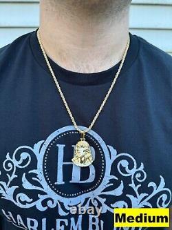 HEAVY Real Solid 925 Silver 14k Gold Vermeil Plain Jesus Piece Pendant Necklace