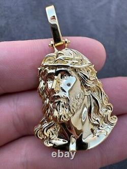 HEAVY Real Solid 925 Silver 14k Gold Vermeil Plain Jesus Piece Pendant Necklace