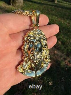 HEAVY Real Solid 925 Silver 14k Gold Vermeil Plain Jesus Piece Pendant Necklace