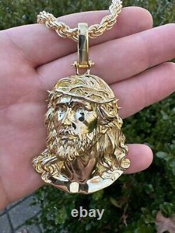 HEAVY Real Solid 925 Silver 14k Gold Vermeil Plain Jesus Piece Pendant Necklace