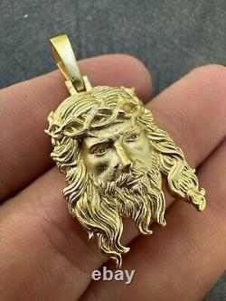 HEAVY SOLID Real 14k Gold Over 925 Sterling Silver Jesus Piece Pendant Necklace