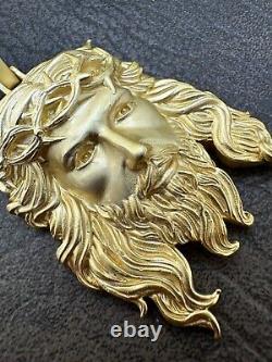 HEAVY SOLID Real 14k Gold Over 925 Sterling Silver Jesus Piece Pendant Necklace