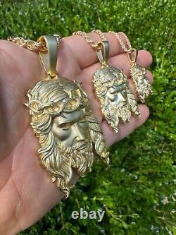 HEAVY SOLID Real 14k Gold Over 925 Sterling Silver Jesus Piece Pendant Necklace