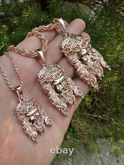 HEAVY SOLID Real 14k Rose Gold 925 Sterling Silver Jesus Piece Pendant 1-2.5