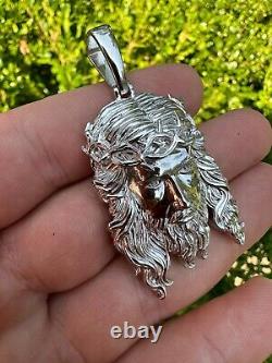 HEAVY SOLID Real Solid 925 Sterling Silver Jesus Piece Pendant Necklace 1-2.5