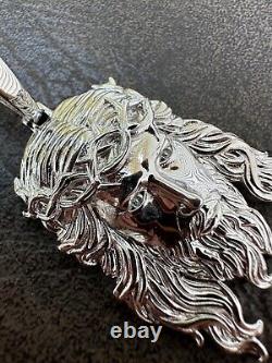 HEAVY SOLID Real Solid 925 Sterling Silver Jesus Piece Pendant Necklace 1-2.5