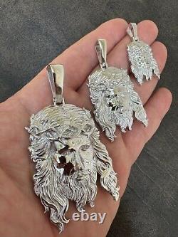 HEAVY SOLID Real Solid 925 Sterling Silver Jesus Piece Pendant Necklace 1-2.5