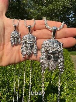 HEAVY SOLID Real Solid 925 Sterling Silver Jesus Piece Pendant Necklace 1-2.5