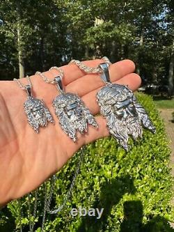 HEAVY SOLID Real Solid 925 Sterling Silver Jesus Piece Pendant Necklace 1-2.5