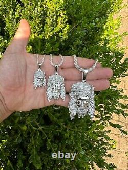 HEAVY SOLID Real Solid 925 Sterling Silver Jesus Piece Pendant Necklace 1-2.5