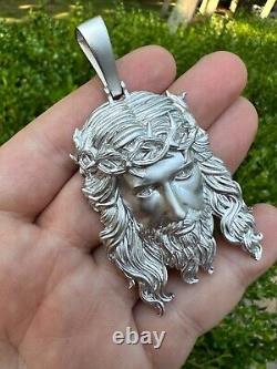 HEAVY SOLID Real Solid 925 Sterling Silver Jesus Piece Pendant Necklace 3 Size