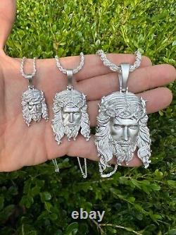 HEAVY SOLID Real Solid 925 Sterling Silver Jesus Piece Pendant Necklace 3 Size