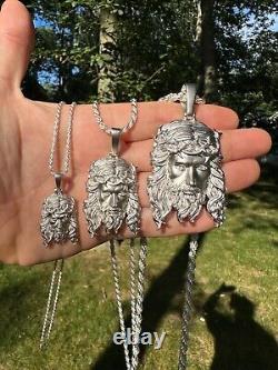 HEAVY SOLID Real Solid 925 Sterling Silver Jesus Piece Pendant Necklace 3 Size