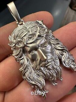 HEAVY SOLID Real Solid 925 Sterling Silver Jesus Piece Pendant Necklace 3 Size