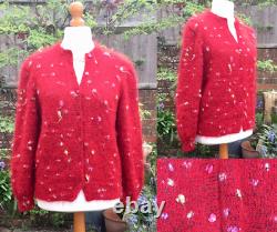 Hand Knitted Cardigan, Bright RED Wool & Angora Mix, Polka Dot, Heavy, MED, NEW